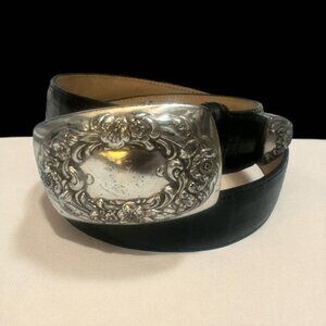 VTG Brighton Belt 24003 Womens M Black Croc Embossed Leather Silver Buckle 90s